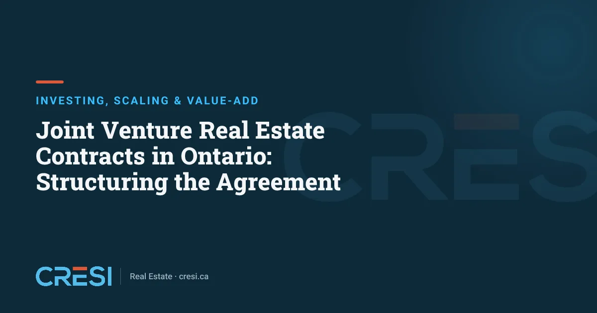 Joint Venture Real Estate Contracts in Ontario: Structuring the Agreement